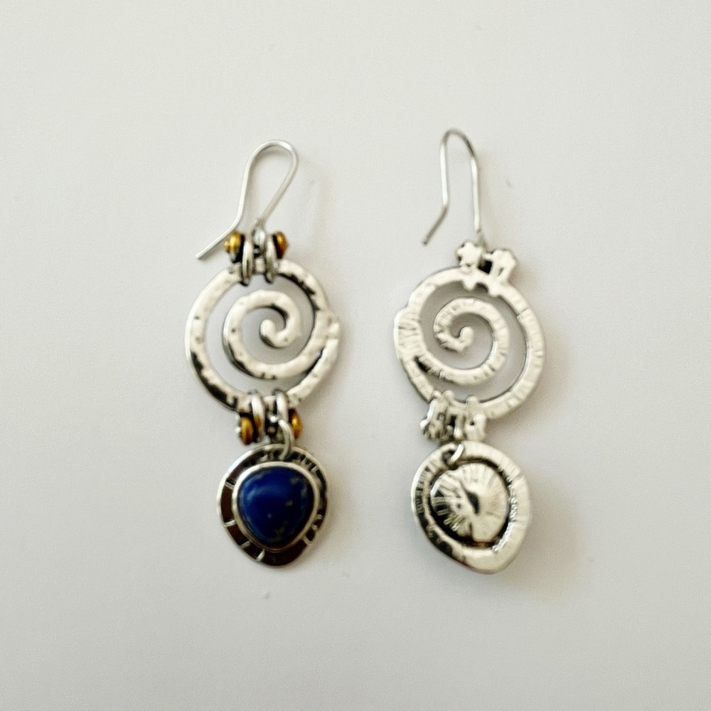 Natural Blue Lapis Lazuli Boho Ethnic Antique Silver Dangling Earrings - NWT - Picture 8 of 12